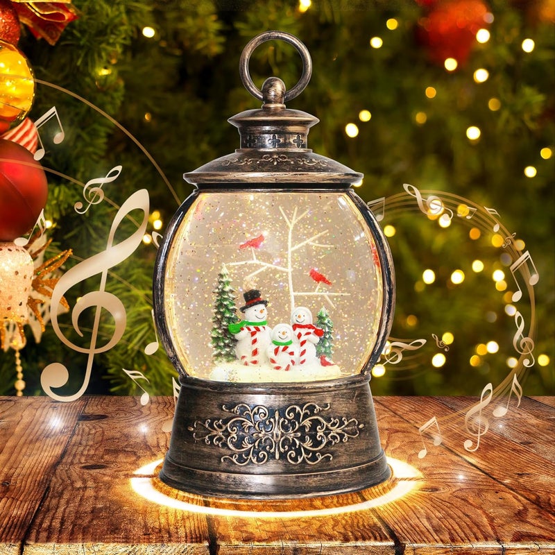 Aixuler Christmas Cardinal Snow Globe 12.5In High, Snowman Musical Snow Globe Lantern Lights with 6 Hour Timer and Batteries Powered, Retro Style Holiday Glitter Globe for Xmas Home Decoration and Santa Gifts - Image 1