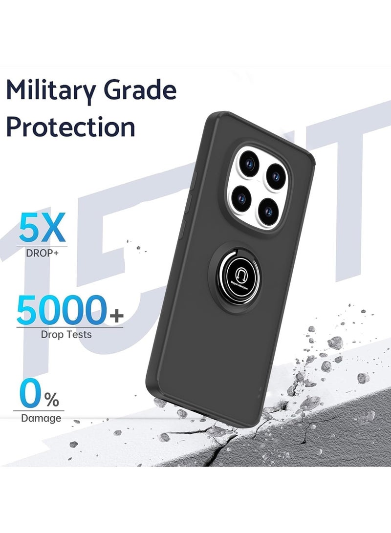 Xiaomi Redmi Note 14 Pro Case Flexible Silicone Protective Bumper Camera Protection Thin Translucent Shockproof Matte Cover with 360 rotational Magnetic Ring Holder For Redmi Note 14 Pro 5G (Black) - Image 2