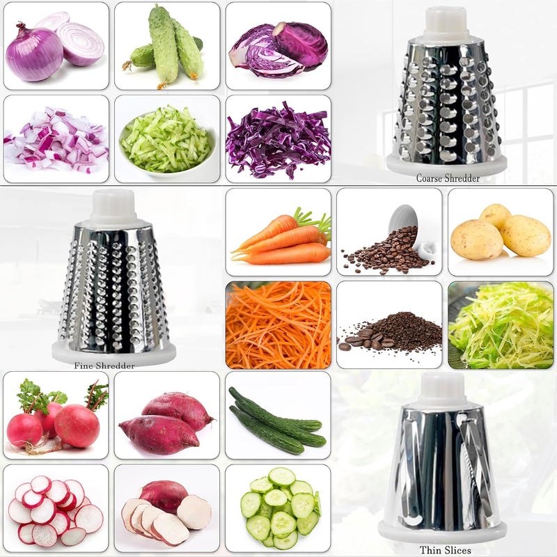 YOUCZON Rotary Cheese Grater Multi-Purpose Stainless Steel Cheese Shredder - Cheese Grater With Handle Effortless Grating of Carrots, Potatoes, Vegetables, and Fruits (White) - Image 3