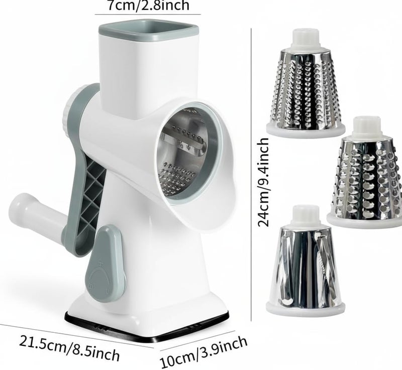 YOUCZON Rotary Cheese Grater Multi-Purpose Stainless Steel Cheese Shredder - Cheese Grater With Handle Effortless Grating of Carrots, Potatoes, Vegetables, and Fruits (White) - Image 5