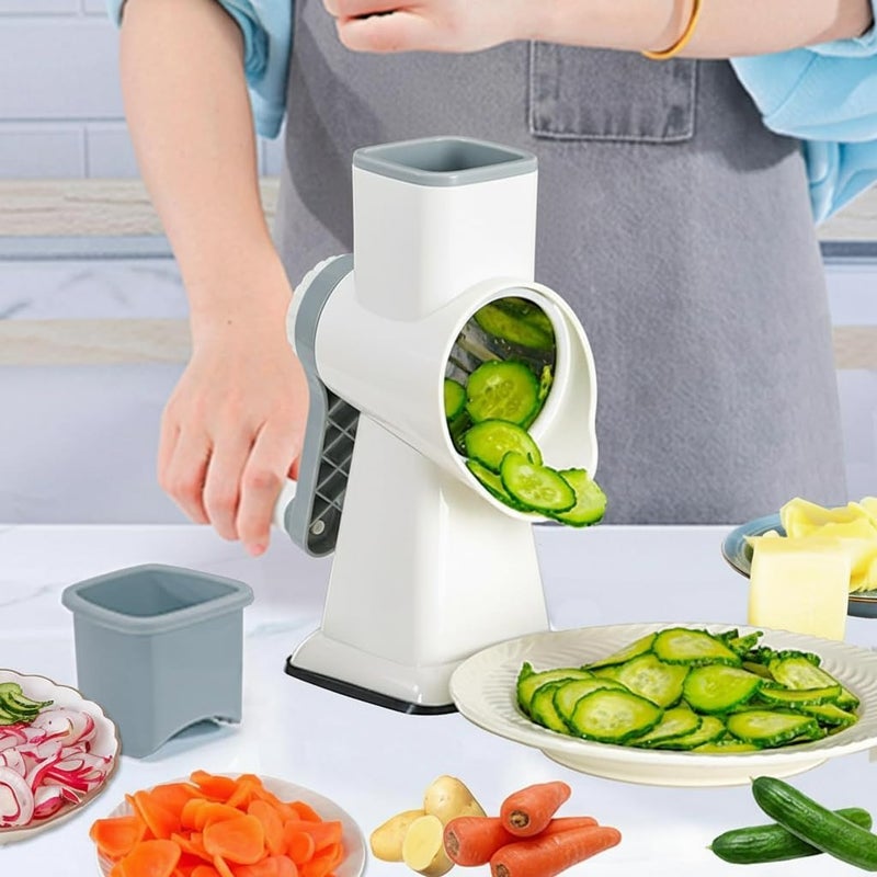YOUCZON Rotary Cheese Grater Multi-Purpose Stainless Steel Cheese Shredder - Cheese Grater With Handle Effortless Grating of Carrots, Potatoes, Vegetables, and Fruits (White) - Image 2