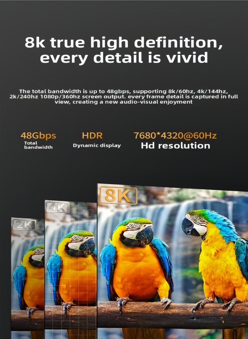 YINPAGE 8K HDMI 2.1 Ultra High Speed Cable (5M) - 48Gbps, Supports 8K@60Hz, 4K@144，2K@240HZ,1080P@360Hz,  3D, HDR, HDCP, eARC, Dolby - Ultra High Speed HDMI Cord for Laptop, Computer, Monitor, Projectors, TV, PS4, PS5, Xbox, Switch, HDTV - Image 4