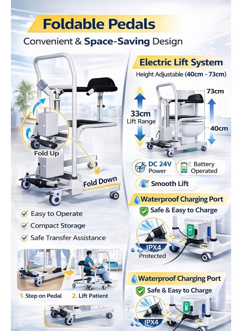 Enjoycare EK912 Electric Patient Transfer Chair – 150kg Capacity, 33cm Powered Lift Range, Rechargeable Battery, Medical Transfer Lift for Elderly & Disabled, Hospital & Home Use Mobility Chair - Image 4
