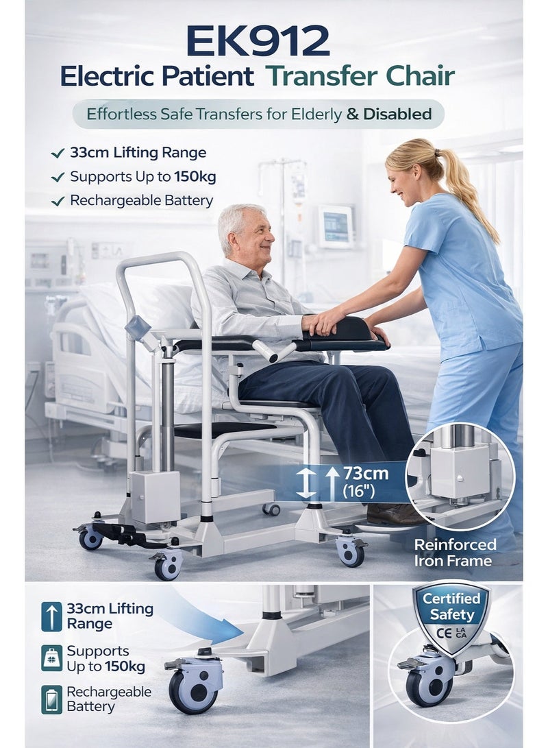 Enjoycare EK912 Electric Patient Transfer Chair – 150kg Capacity, 33cm Powered Lift Range, Rechargeable Battery, Medical Transfer Lift for Elderly & Disabled, Hospital & Home Use Mobility Chair - Image 3