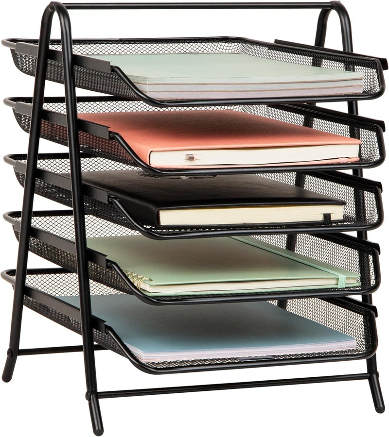 Mind Reader 5-Tier Desk Organizer with Sliding Trays for Letters and Documents, Black - Image 1