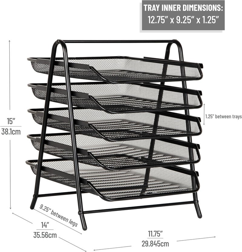 Mind Reader 5-Tier Desk Organizer with Sliding Trays for Letters and Documents, Black - Image 3