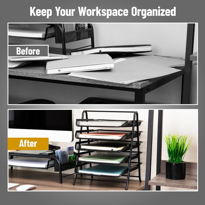 Mind Reader 5-Tier Desk Organizer with Sliding Trays for Letters and Documents, Black - Image 5