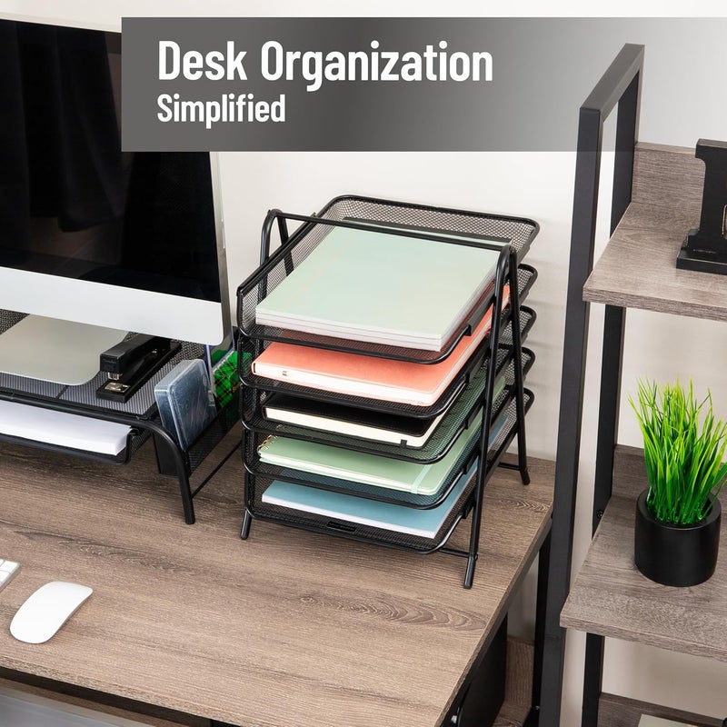 Mind Reader 5-Tier Desk Organizer with Sliding Trays for Letters and Documents, Black - Image 2