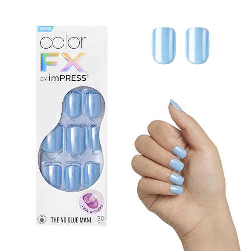 Impress KISS imPRESS No Glue Mani Press On Nails, Color FX, 'Meta', Medium Blue, Short Size, Squoval Shape, Includes 30 Nails, Prep Pad, Instructions Sheet, 1 Manicure Stick, 1 Mini File - Image 1