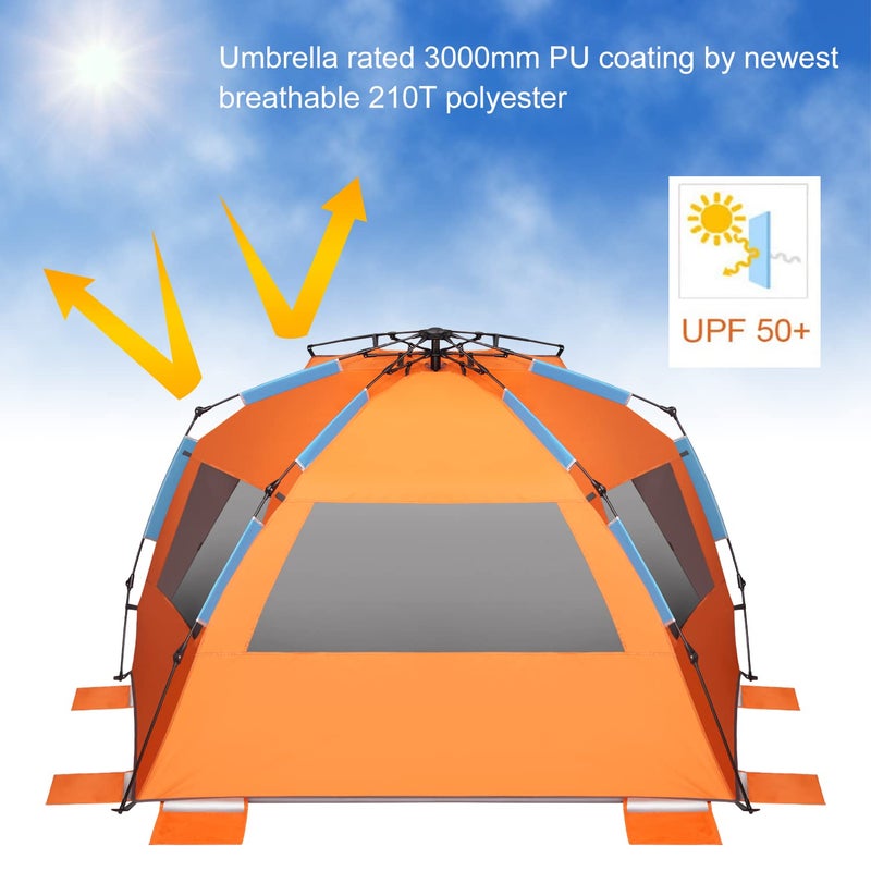 Oileus XX-Large Beach Tent Sun Shelter for 5-6 Person Portable Sun Shade Instant Pop Up Tent for Beach with Carrying Bag, Stakes, 6 Sand Pockets, Anti UV for Fishing Hiking Camping, Waterproof - Image 4