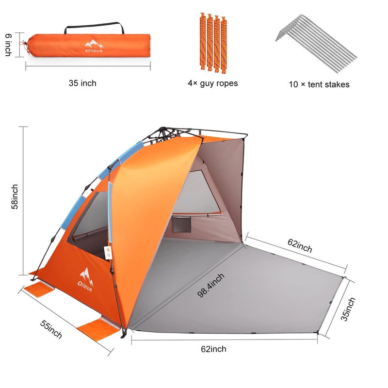 Oileus XX-Large Beach Tent Sun Shelter for 5-6 Person Portable Sun Shade Instant Pop Up Tent for Beach with Carrying Bag, Stakes, 6 Sand Pockets, Anti UV for Fishing Hiking Camping, Waterproof - Image 3