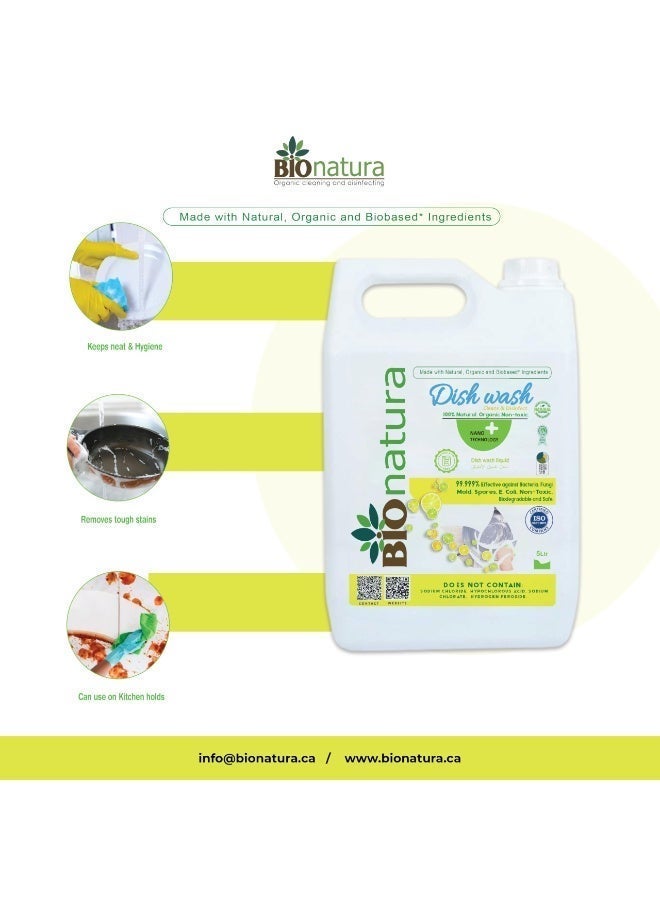 بيوناتورا غسول أطباق عضوي من بيوناتورا، مزيل طبيعي للدهون، سائل غسيل أطباق غير سام، صابون أطباق صديق للبيئة، منظف أطباق نباتي، تركيبة قابلة للتحلل الحيوي، آمن على اليدين (5 لترات) - Image 3