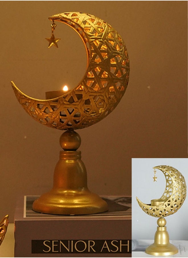 VUCATIN - Ramadan Decorations Ramadan Candle Holder Moon Shape Decorative Candlestick Holders Gold Candle Holder for Ramadan Party Wedding Table Centerpieces - Image 1
