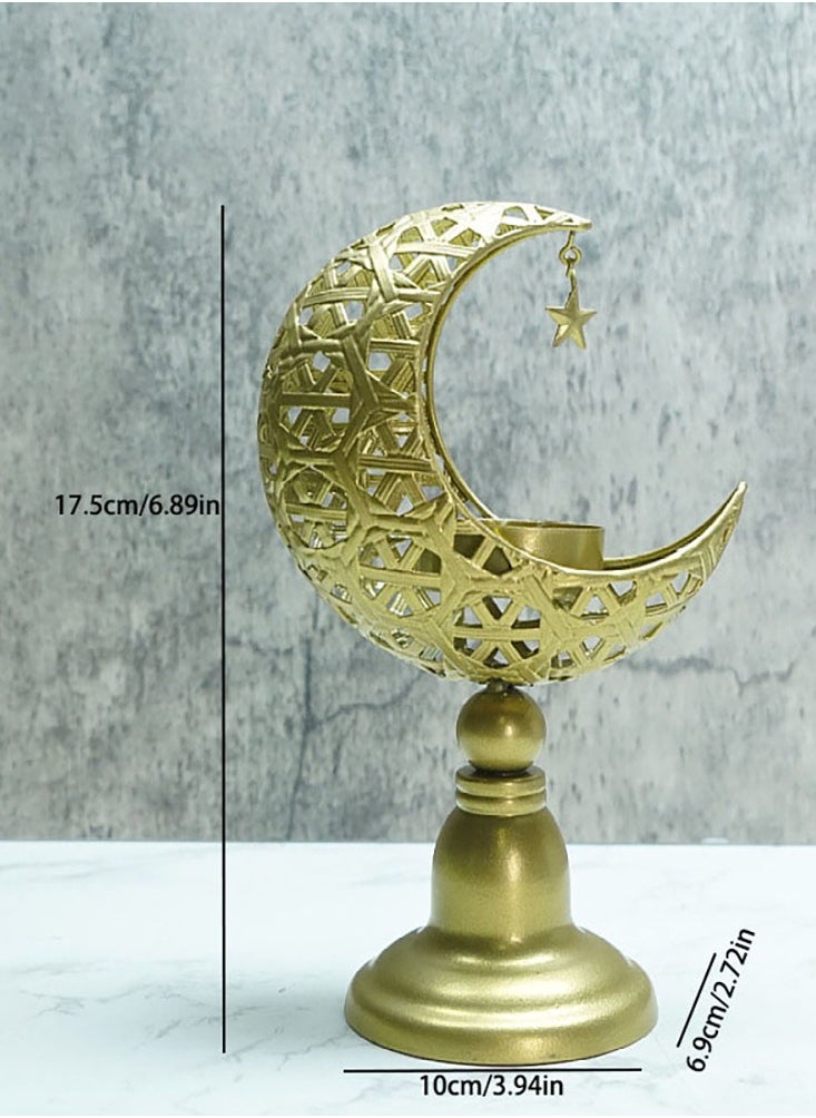 VUCATIN - Ramadan Decorations Ramadan Candle Holder Moon Shape Decorative Candlestick Holders Gold Candle Holder for Ramadan Party Wedding Table Centerpieces - Image 1