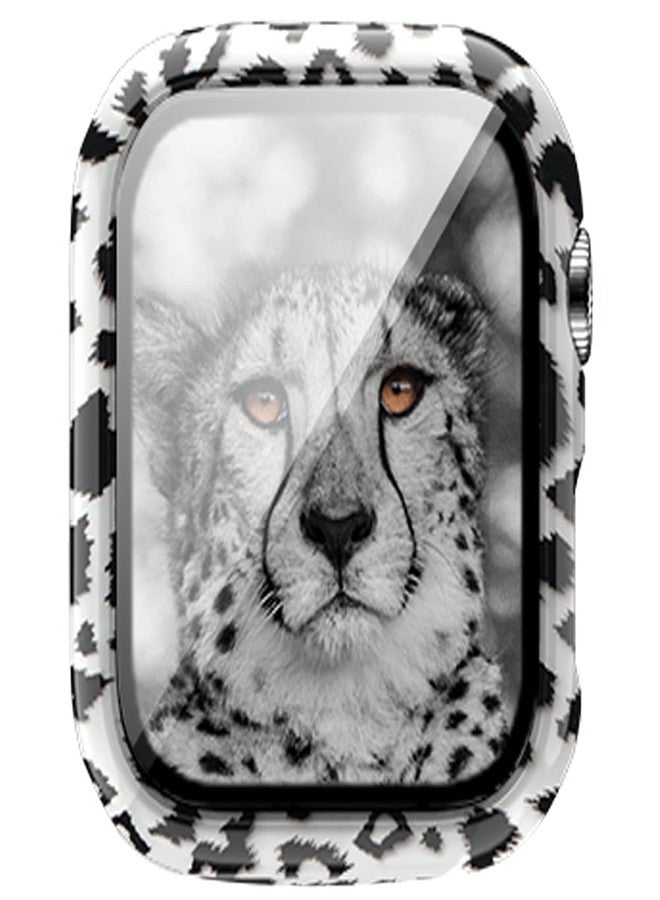 Yrzper Compatible with Apple Watch Series 9 8 7 45mm 41mm Leopard Hard PC Case Tempered Glass Screen Protector Cover Resistant Impact Resistant Protective Case (45mm, Leopard) - Image 1