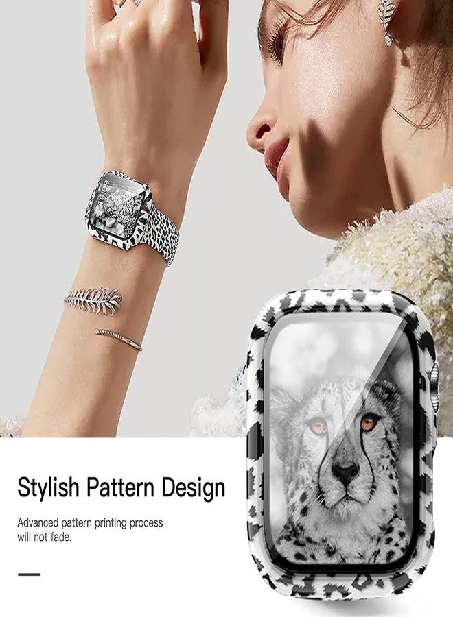 Yrzper Compatible with Apple Watch Series 9 8 7 45mm 41mm Leopard Hard PC Case Tempered Glass Screen Protector Cover Resistant Impact Resistant Protective Case (45mm, Leopard) - Image 3