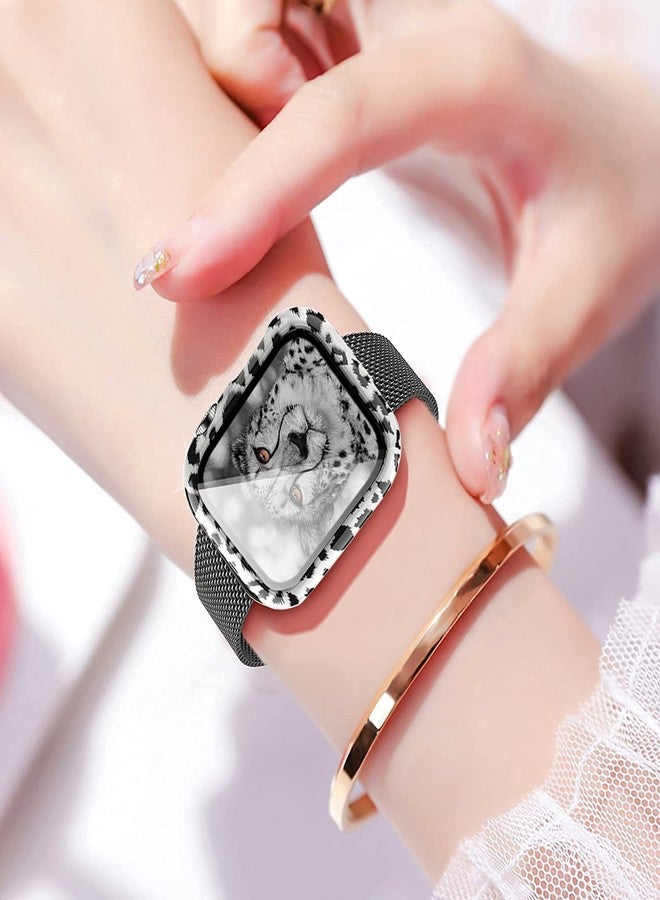 Yrzper Compatible with Apple Watch Series 9 8 7 45mm 41mm Leopard Hard PC Case Tempered Glass Screen Protector Cover Resistant Impact Resistant Protective Case (45mm, Leopard) - Image 2