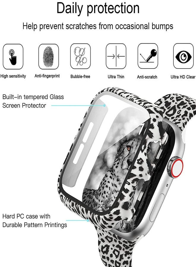Yrzper Compatible with Apple Watch Series 9 8 7 45mm 41mm Leopard Hard PC Case Tempered Glass Screen Protector Cover Resistant Impact Resistant Protective Case (45mm, Leopard) - Image 4