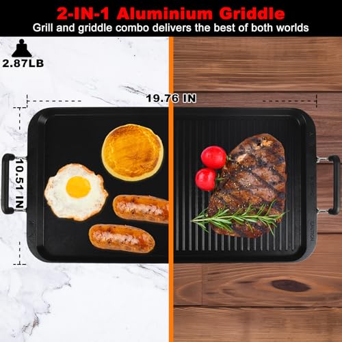 Vayepro 2-in-1 Stove Top Griddle & Grill Pan, 20 Inch Non-Stick Double Burner Griddle for Gas, Electric, and Camping Stoves, Perfect for Pancakes, BBQ, and Indoor/Outdoor Cooking - Image 2