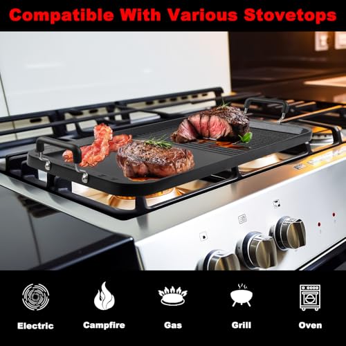 Vayepro 2-in-1 Stove Top Griddle & Grill Pan, 20 Inch Non-Stick Double Burner Griddle for Gas, Electric, and Camping Stoves, Perfect for Pancakes, BBQ, and Indoor/Outdoor Cooking - Image 4