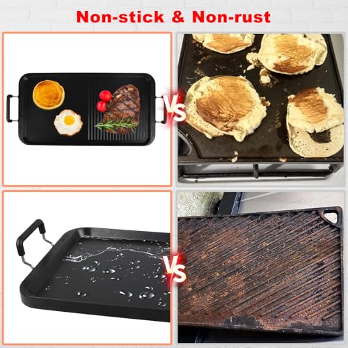 Vayepro 2-in-1 Stove Top Griddle & Grill Pan, 20 Inch Non-Stick Double Burner Griddle for Gas, Electric, and Camping Stoves, Perfect for Pancakes, BBQ, and Indoor/Outdoor Cooking - Image 3