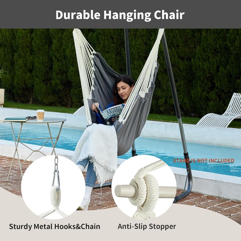 CHULIM Hanging Hammock Chair Swing MAX 500 lbs Outdoor Hanging Chair with Footrest Indoor Swing Chair with Portable Steel Spreader Bar and Hardware Kit for Bedroom Living Room Patio Porch - Dark Grey - Image 4