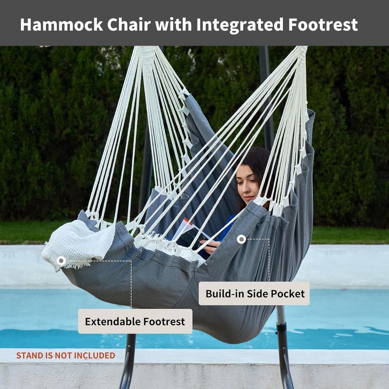 CHULIM Hanging Hammock Chair Swing MAX 500 lbs Outdoor Hanging Chair with Footrest Indoor Swing Chair with Portable Steel Spreader Bar and Hardware Kit for Bedroom Living Room Patio Porch - Dark Grey - Image 2