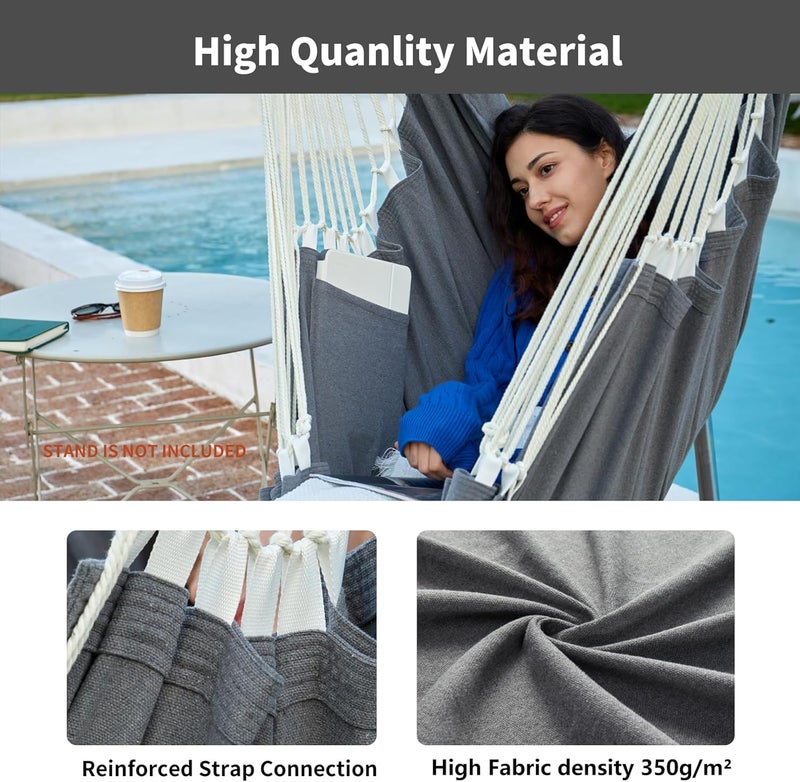 CHULIM Hanging Hammock Chair Swing MAX 500 lbs Outdoor Hanging Chair with Footrest Indoor Swing Chair with Portable Steel Spreader Bar and Hardware Kit for Bedroom Living Room Patio Porch - Dark Grey - Image 3