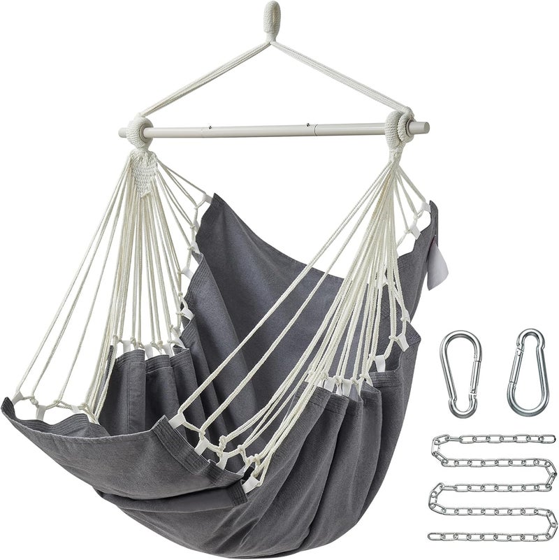 CHULIM Hanging Hammock Chair Swing MAX 500 lbs Outdoor Hanging Chair with Footrest Indoor Swing Chair with Portable Steel Spreader Bar and Hardware Kit for Bedroom Living Room Patio Porch - Dark Grey - Image 1
