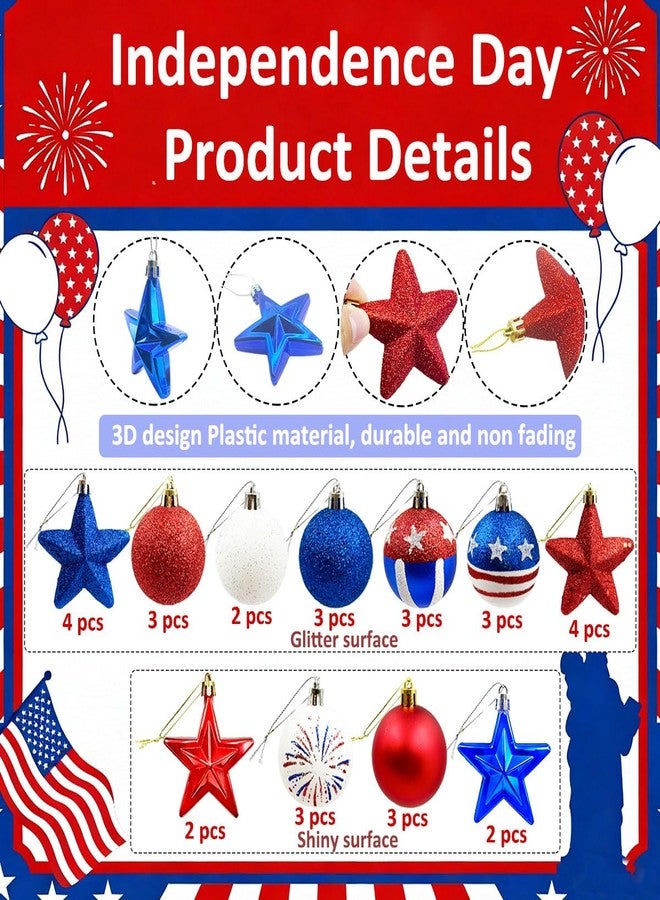 Suartus Patriotic Ornaments Hanging Balls - 32 Pcs 4th of July Independence Day Tree Ornaments Memorial Day Red White Blue Stars Balls for Veterans Day Holiday Party Home Christmas Tree Decor - Image 3
