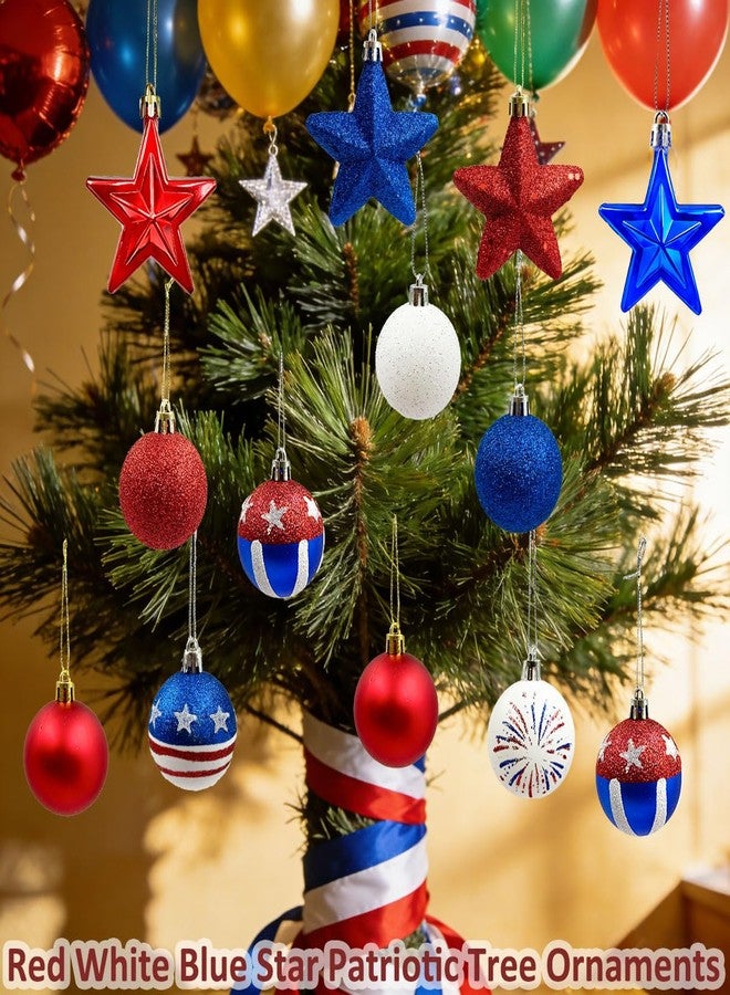 Suartus Patriotic Ornaments Hanging Balls - 32 Pcs 4th of July Independence Day Tree Ornaments Memorial Day Red White Blue Stars Balls for Veterans Day Holiday Party Home Christmas Tree Decor - Image 2