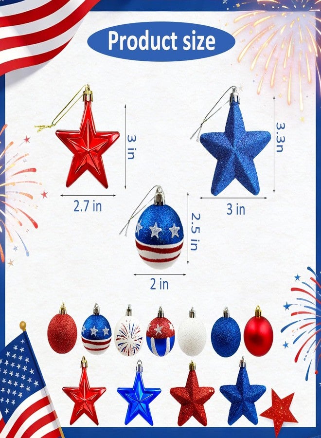 Suartus Patriotic Ornaments Hanging Balls - 32 Pcs 4th of July Independence Day Tree Ornaments Memorial Day Red White Blue Stars Balls for Veterans Day Holiday Party Home Christmas Tree Decor - Image 5