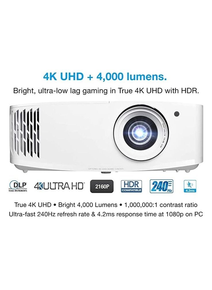 Optoma - Optoma UHD38x Bright, True 4K UHD Gaming Projector | 4000 Lumens | 4.2ms Response Time at 1080p with Enhanced Gaming Mode | Lowest Input Lag on 4K Projector | 240Hz Refresh Rate | HDR10 & HLG - Image 1