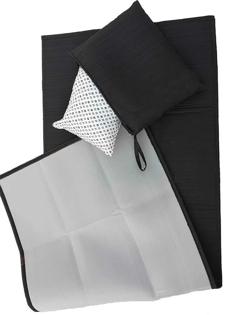 Rasikvar Rollaway Single Bed Mat Foldable Travel Mattress Light Weight and Durable Multipurpose Mattress with Pillow and Storage Bag Rug Easier to Dry - Laminated Fabric - Black (Full Size) - Image 1