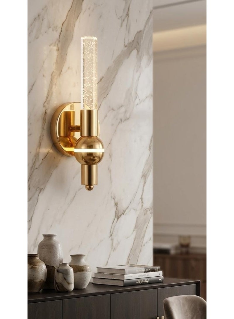 Modern LED Wall Sconce, Cylindrical Crystal Design with Gold Base, Decorative Lighting - Image 1