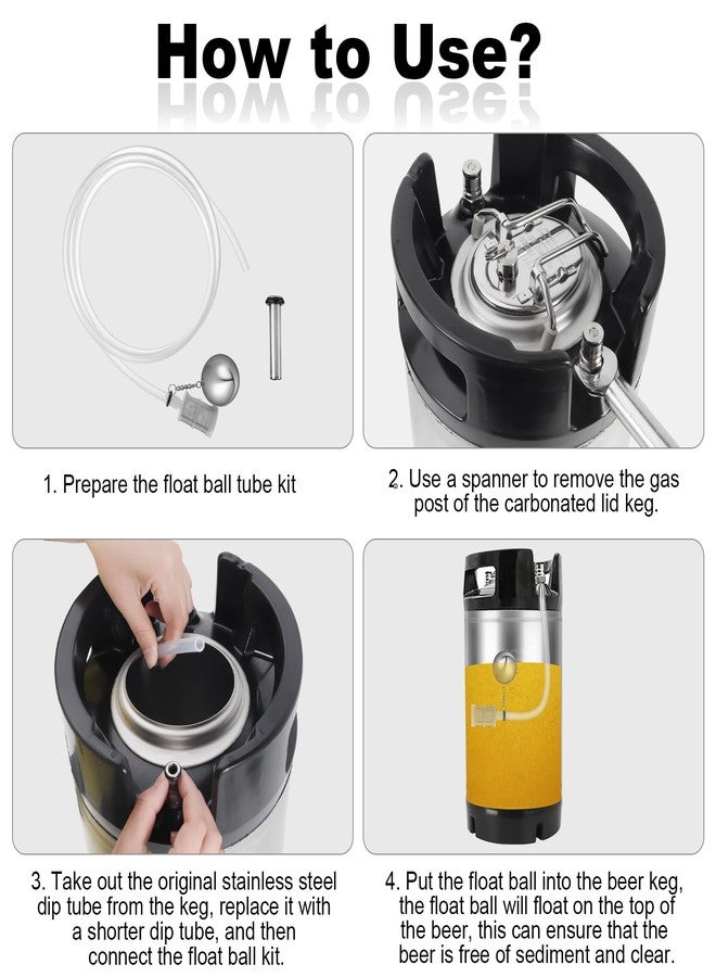 WELLBOM أنبوب غمس عائم من السيليكون بطول 80 سم مع كرة عائمة من الفولاذ المقاوم للصدأ وفلتر لاستخلاص سائل البيرة، أنبوب غمس عائم لبرميل كورنيليوس كورني، برميل قفل الكرة، مخمر مخروطي متعدد الاستخدامات، برميل بيرة - Image 5