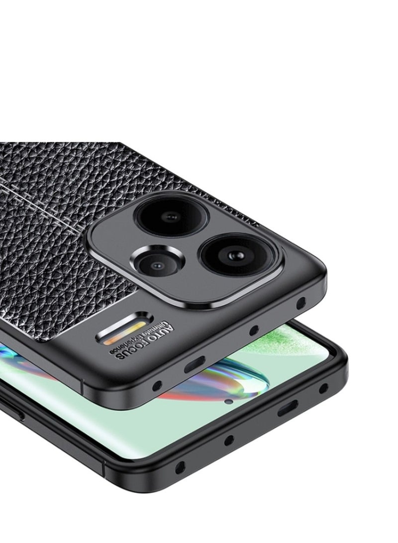 Case For Xiaomi Redmi Note 13 Pro Plus 5G ,- Brushed Shockproof Protection Cover Leather Pattern Durable - Case Premium Quality Slip-Resistant With Protection For Camera - Black - Image 2