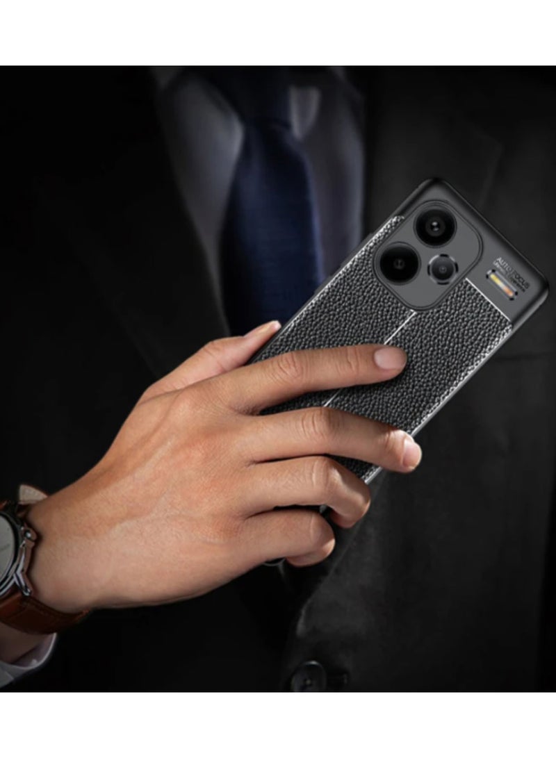 Case For Xiaomi Redmi Note 13 Pro Plus 5G ,- Brushed Shockproof Protection Cover Leather Pattern Durable - Case Premium Quality Slip-Resistant With Protection For Camera - Black - Image 3