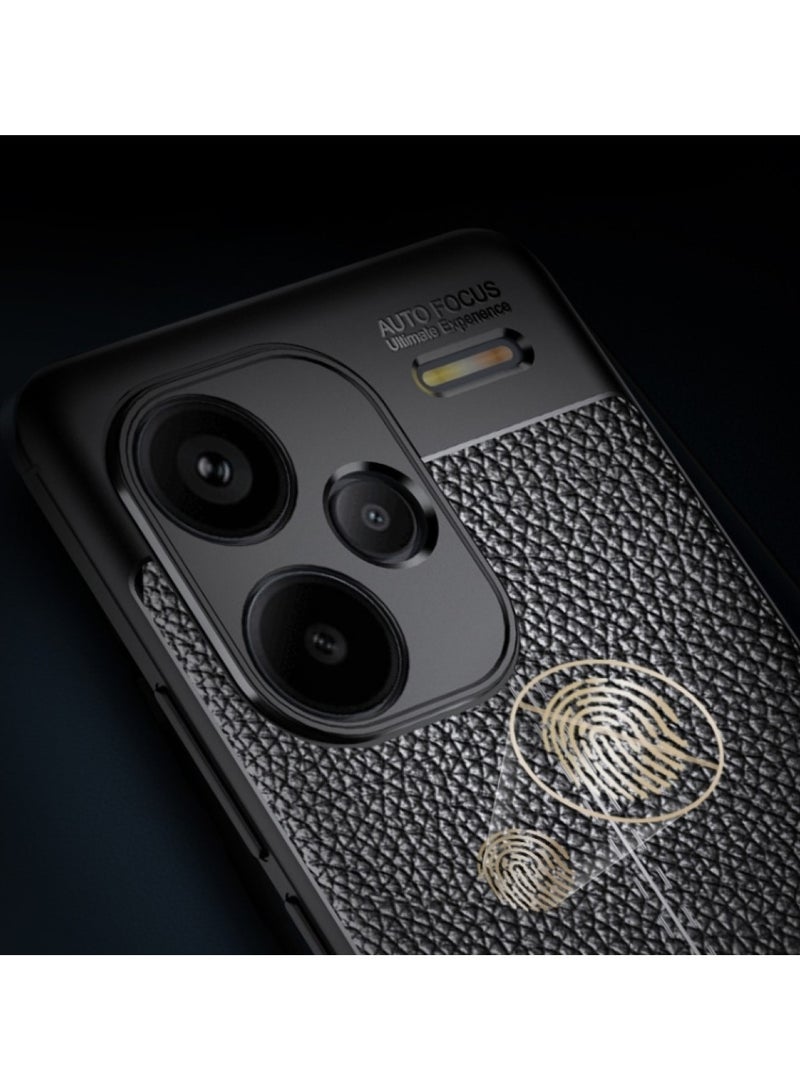 Case For Xiaomi Redmi Note 13 Pro Plus 5G ,- Brushed Shockproof Protection Cover Leather Pattern Durable - Case Premium Quality Slip-Resistant With Protection For Camera - Black - Image 5