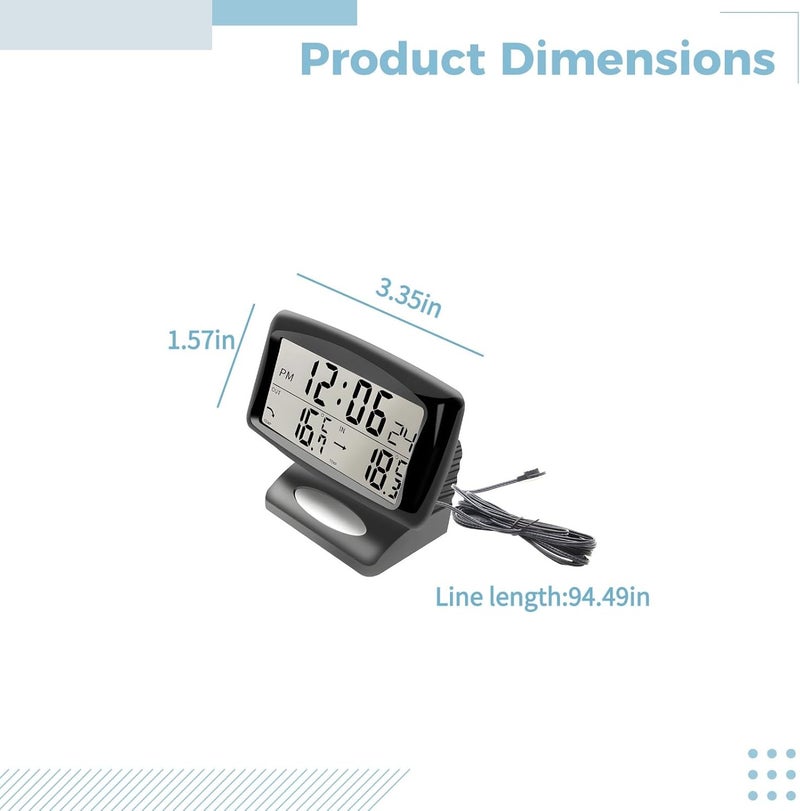 Car Thermometer with Clock, Dual Display, 3.3 X 1.6 in Screen, Frost Alert, 94.5 in Cable, Backlight - Image 4