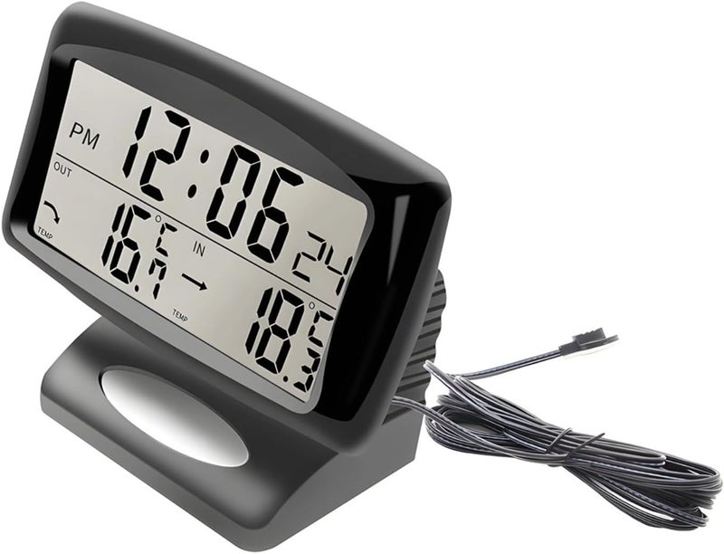 Car Thermometer with Clock, Dual Display, 3.3 X 1.6 in Screen, Frost Alert, 94.5 in Cable, Backlight - Image 1