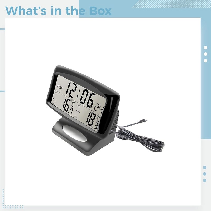 Car Thermometer with Clock, Dual Display, 3.3 X 1.6 in Screen, Frost Alert, 94.5 in Cable, Backlight - Image 5