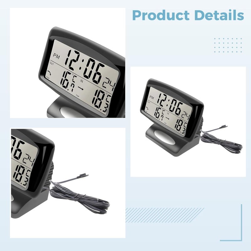 Car Thermometer with Clock, Dual Display, 3.3 X 1.6 in Screen, Frost Alert, 94.5 in Cable, Backlight - Image 2