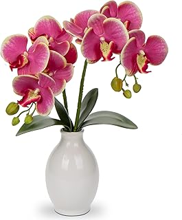 Briful Orchids Artificial Flowers Pink Faux Orchids with Ceramic Vase Fake Phalaenopsis Orchid Plants for Home Office - Image 1