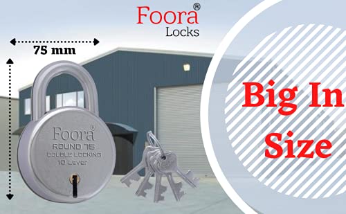 Foora big size lock and keys door lock for home round 75mm padlock with 5 each keys double locking 8 lever gate shop shutter Round 75mm Big Boss Pack 2 - Image 4