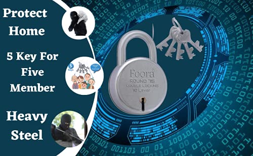 Foora big size lock and keys door lock for home round 75mm padlock with 5 each keys double locking 8 lever gate shop shutter Round 75mm Big Boss Pack 2 - Image 3