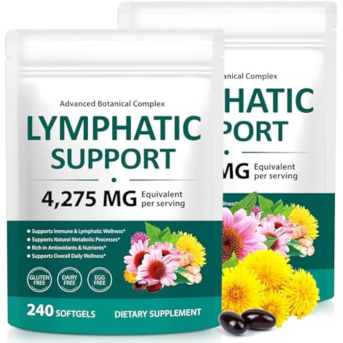 VOGSIG Lymphatic Drainage Supplements, 4275mg Herbal Blend for Immune and Fluid Health for Men Women,with Dandelion, Burdock Root, Echinacea, Turmeric,240 Softgels for Lymph System Balance (Pack of 2) - Image 1
