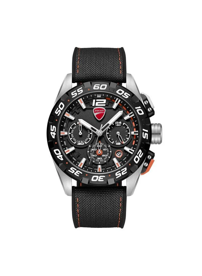 Ducati DT012 Black Dial Black Silicone-Nylon Strap Chronograph Watch for Men - 42mm