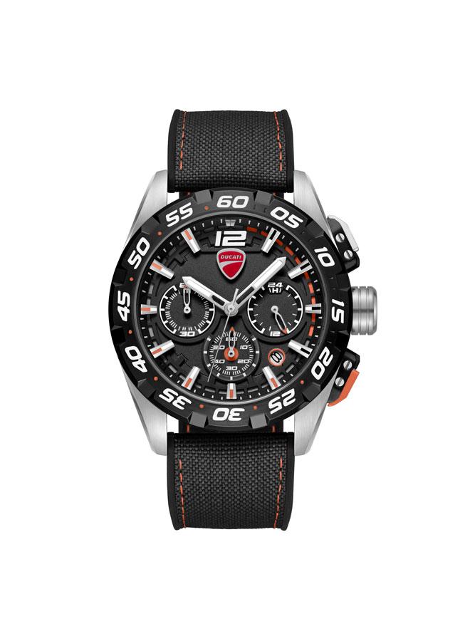 Ducati DT012 Black Dial Black Silicone-Nylon Strap Chronograph Watch for Men - 42mm - Image 1