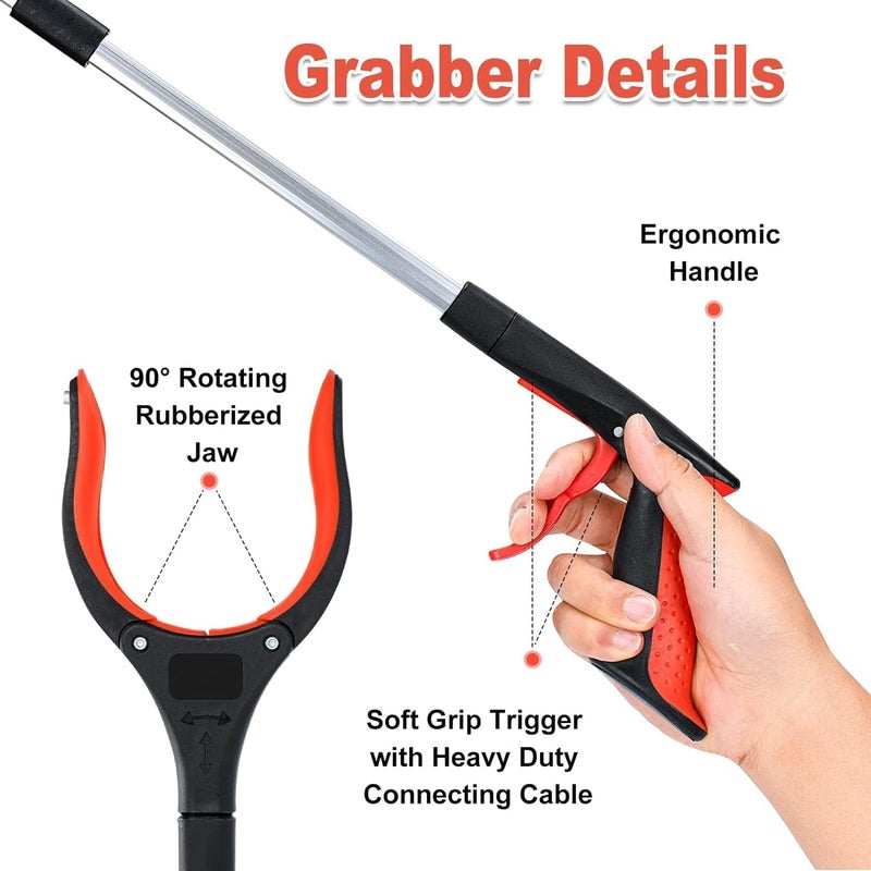 YelaJoy Grabber Reacher Tool, 360° Rotating Head, Wide Jaw, 83cm Foldable, Lightweight Trash Claw Grabbers for Elderly, Reaching Tool for Trash Pick Up Stick, Litter Picker, Arm Extension - Image 2
